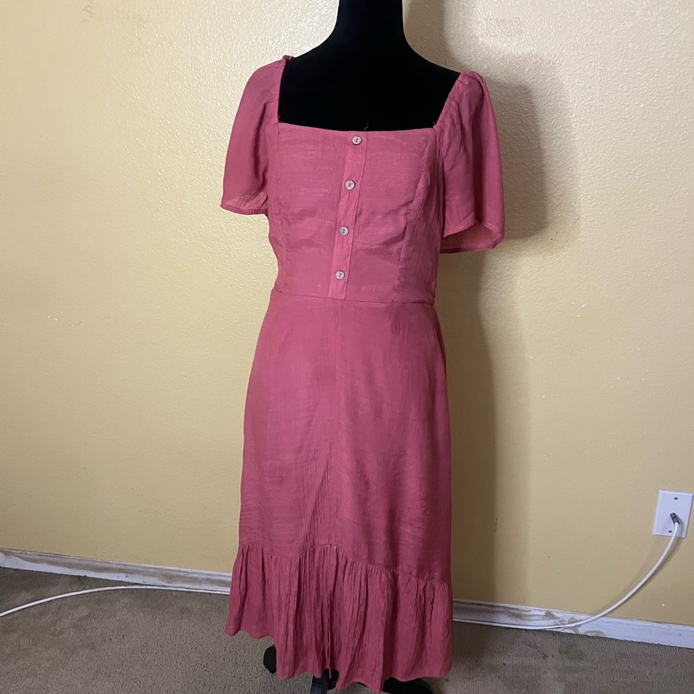 Luxology Pink Midi Dress with Square Neckline